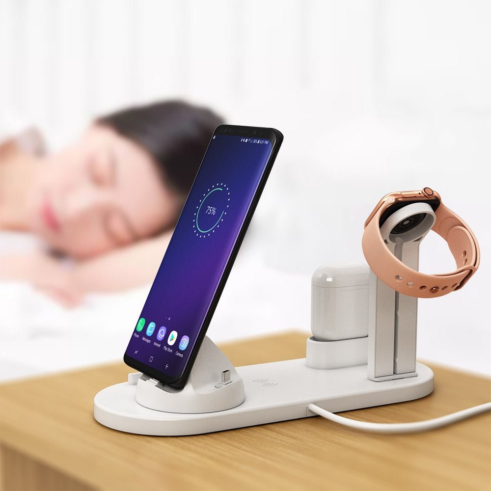4 in 1 Wireless Charging Dock Station For Apple Watch iPhone X XS XR MAX 11 Pro 8 Airpods 10W Qi Fast Charger Stand Holder - 𝐃𝐔𝐕𝐋𝐀𝐒𝐇𝐎𝐏