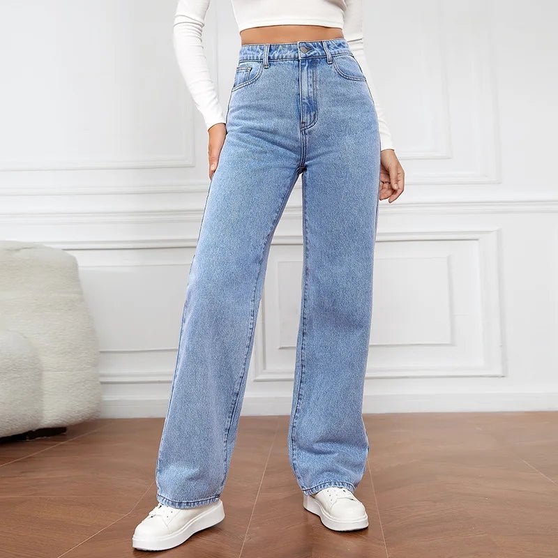 Fashion retro blue jeans women y2k High street baggy straight pants High waisted all - in - one slim pants - 𝐝𝐮𝐯𝐥𝐚𝐬𝐡𝐨𝐩.𝐜𝐨𝐦
