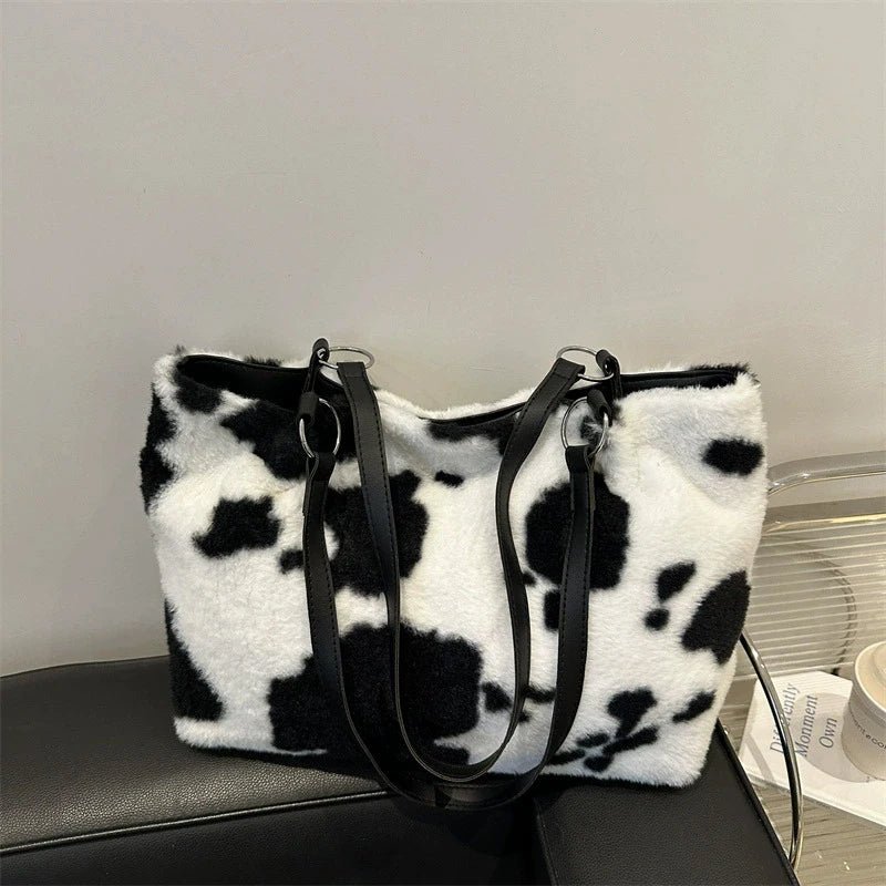 Large Capacity Shopper Bags For Women Winter Travel Tote Bag Cow Printing Plush Shoulder Bag Ladies Handbag Designer Bolsos - 𝐝𝐮𝐯𝐥𝐚𝐬𝐡𝐨𝐩.𝐜𝐨𝐦