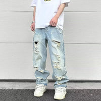 2023 Men's Vintage American Style Distressed Straight - leg Jeans Trendy European American High Street Washing Machine Ripped - 𝐝𝐮𝐯𝐥𝐚𝐬𝐡𝐨𝐩.𝐜𝐨𝐦