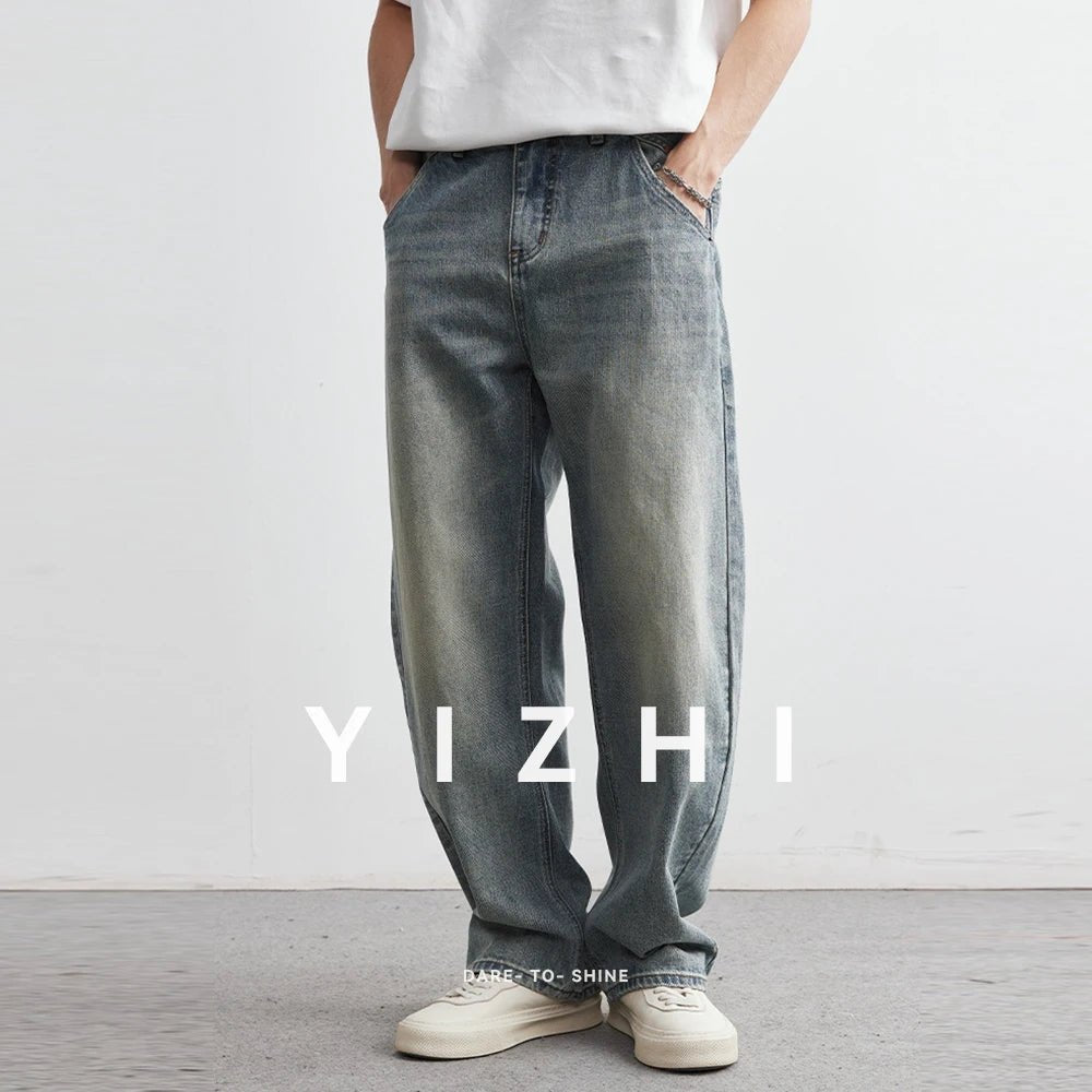 2025 Summer New Men's Denim Pants Old Blue Washed Male Jeans Straight Casual Menwear Loose Wide Leg Trousers Fashion Men Cothing - 𝐝𝐮𝐯𝐥𝐚𝐬𝐡𝐨𝐩.𝐜𝐨𝐦