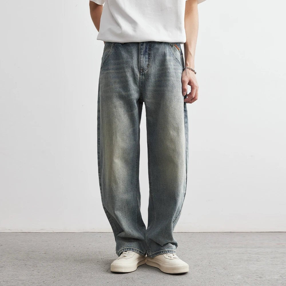 2025 Summer New Men's Denim Pants Old Blue Washed Male Jeans Straight Casual Menwear Loose Wide Leg Trousers Fashion Men Cothing - 𝐃𝐔𝐕𝐋𝐀𝐒𝐇𝐎𝐏