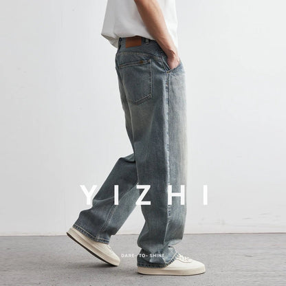 2025 Summer New Men's Denim Pants Old Blue Washed Male Jeans Straight Casual Menwear Loose Wide Leg Trousers Fashion Men Cothing - 𝐝𝐮𝐯𝐥𝐚𝐬𝐡𝐨𝐩.𝐜𝐨𝐦