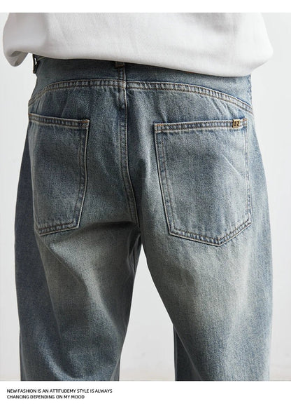 2025 Summer New Men's Denim Pants Old Blue Washed Male Jeans Straight Casual Menwear Loose Wide Leg Trousers Fashion Men Cothing - 𝐝𝐮𝐯𝐥𝐚𝐬𝐡𝐨𝐩.𝐜𝐨𝐦