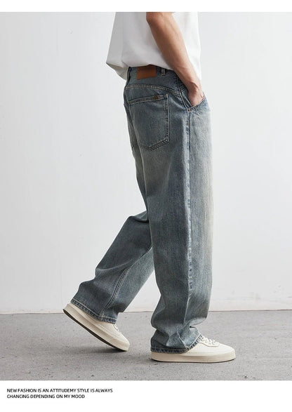 2025 Summer New Men's Denim Pants Old Blue Washed Male Jeans Straight Casual Menwear Loose Wide Leg Trousers Fashion Men Cothing - 𝐝𝐮𝐯𝐥𝐚𝐬𝐡𝐨𝐩.𝐜𝐨𝐦