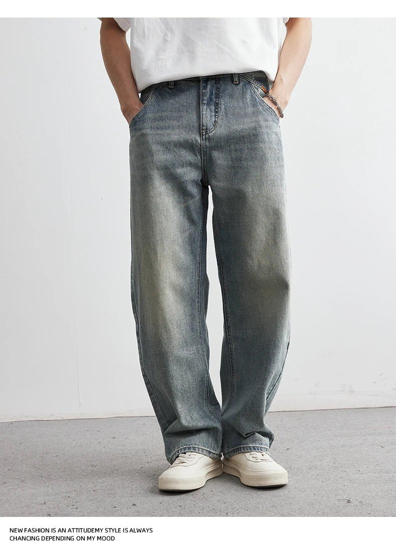 2025 Summer New Men's Denim Pants Old Blue Washed Male Jeans Straight Casual Menwear Loose Wide Leg Trousers Fashion Men Cothing - 𝐝𝐮𝐯𝐥𝐚𝐬𝐡𝐨𝐩.𝐜𝐨𝐦