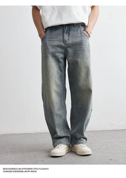 2025 Summer New Men's Denim Pants Old Blue Washed Male Jeans Straight Casual Menwear Loose Wide Leg Trousers Fashion Men Cothing - 𝐝𝐮𝐯𝐥𝐚𝐬𝐡𝐨𝐩.𝐜𝐨𝐦