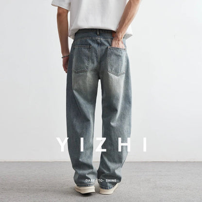2025 Summer New Men's Denim Pants Old Blue Washed Male Jeans Straight Casual Menwear Loose Wide Leg Trousers Fashion Men Cothing - 𝐝𝐮𝐯𝐥𝐚𝐬𝐡𝐨𝐩.𝐜𝐨𝐦