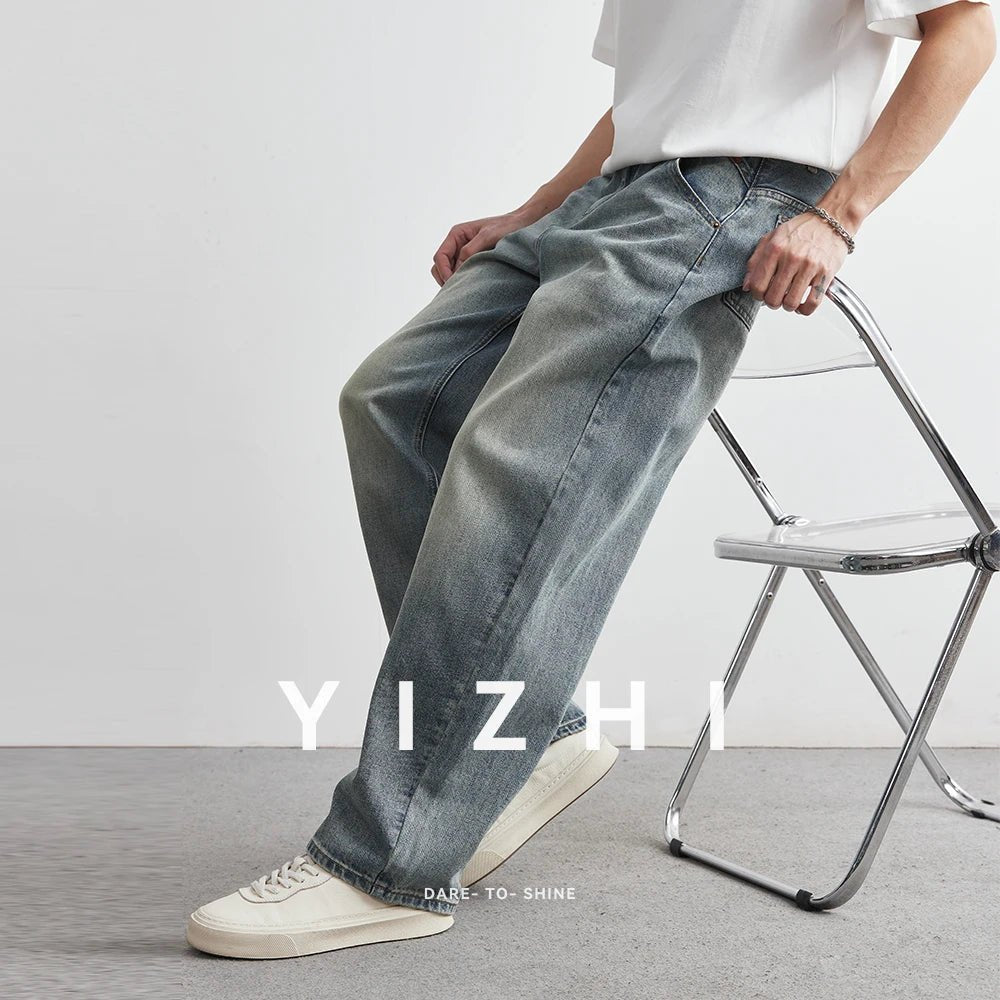 2025 Summer New Men's Denim Pants Old Blue Washed Male Jeans Straight Casual Menwear Loose Wide Leg Trousers Fashion Men Cothing - 𝐝𝐮𝐯𝐥𝐚𝐬𝐡𝐨𝐩.𝐜𝐨𝐦