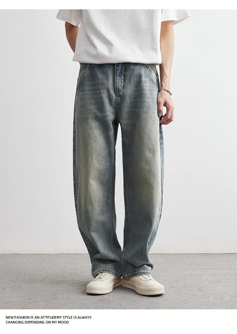 2025 Summer New Men's Denim Pants Old Blue Washed Male Jeans Straight Casual Menwear Loose Wide Leg Trousers Fashion Men Cothing - 𝐝𝐮𝐯𝐥𝐚𝐬𝐡𝐨𝐩.𝐜𝐨𝐦