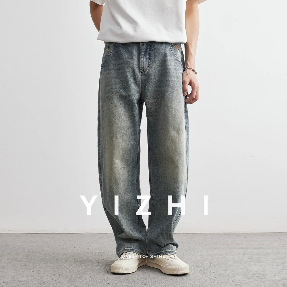 2025 Summer New Men's Denim Pants Old Blue Washed Male Jeans Straight Casual Menwear Loose Wide Leg Trousers Fashion Men Cothing - 𝐝𝐮𝐯𝐥𝐚𝐬𝐡𝐨𝐩.𝐜𝐨𝐦