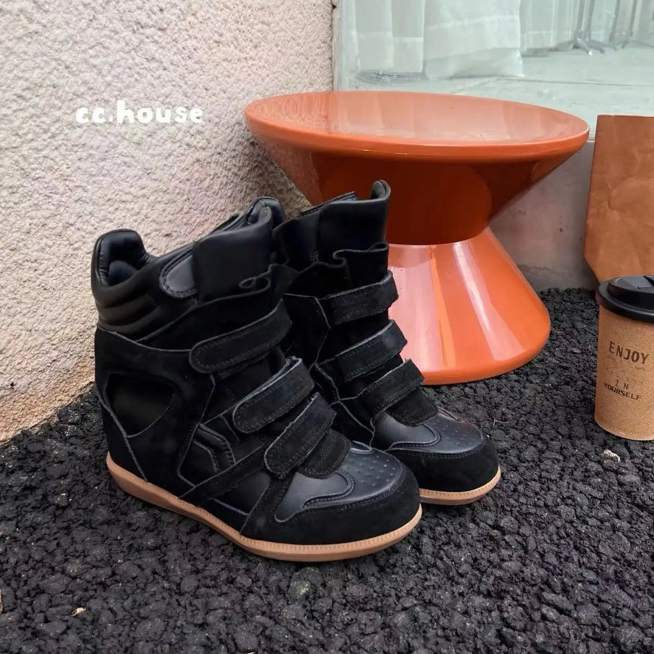 2026 Autumn/Winter New Genuine Leather 8cm Thick - Soled Velcro High - Top Sneakers, Women's, Versatile Casual Sneakers - 𝐃𝐔𝐕𝐋𝐀𝐒𝐇𝐎𝐏