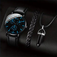 3PCS/Set Men Business Watches Casual Leather Band Analog Male's Quartz Watch Necklace Bracelet Set - 𝐝𝐮𝐯𝐥𝐚𝐬𝐡𝐨𝐩.𝐜𝐨𝐦