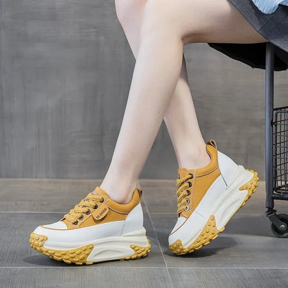 7CM Genuine Leather Platform Wedge Fashion Women Spring Well - fitting Autumn Chunky Sneakers Shoes Breathable Mixed Color Winter - 𝐃𝐔𝐕𝐋𝐀𝐒𝐇𝐎𝐏