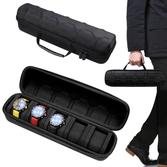 1pc 5-Slot Watch Case | Hard Shell Travel Organizer with Pillow Insert
