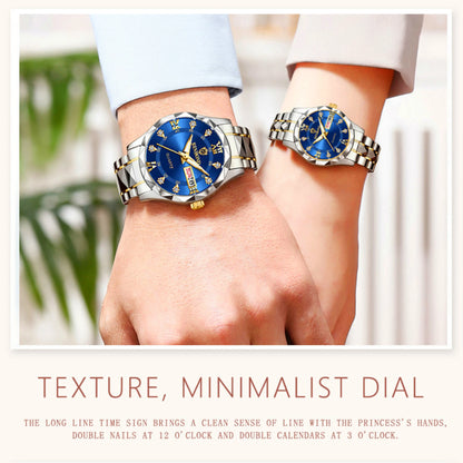 2pcs/set Couple Watches 30M Waterproof Fashion Valentine's Day Gift Stainless Steel Crystal Watch Men Women Quartz Watch 2521