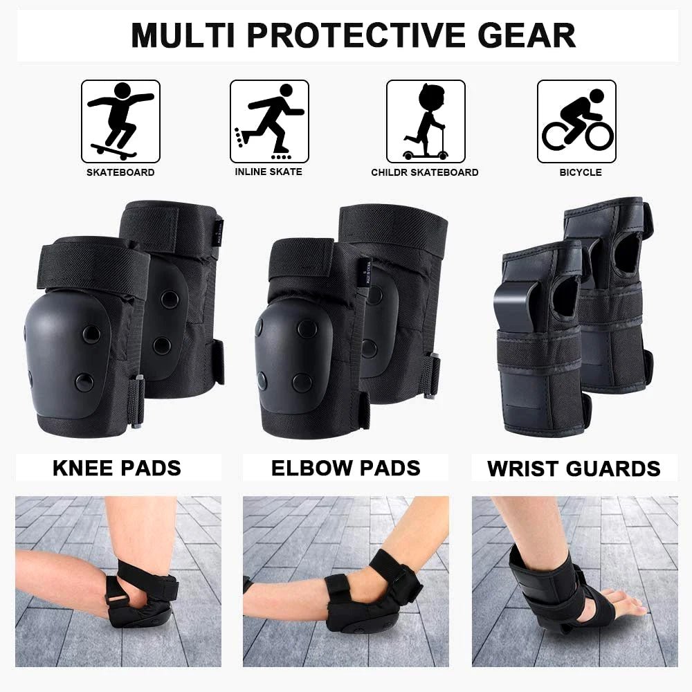 Adult/Kids Knee Pads Elbow Pads Wrist Guards 6 in 1 Protective Gear Set for Inline Roller Skating Skateboarding Scooter BMX - 𝐃𝐔𝐕𝐋𝐀𝐒𝐇𝐎𝐏