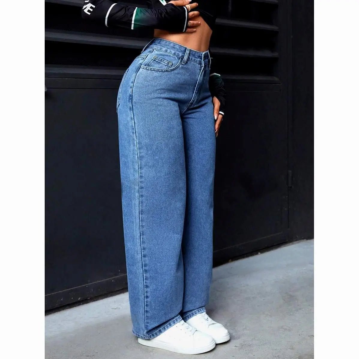 American Women's Blue Washed High - Waisted Straight - Leg Jeans Loose Fashion Front & Back Pockets Jeans Suitable Daily Casual Wear - 𝐝𝐮𝐯𝐥𝐚𝐬𝐡𝐨𝐩.𝐜𝐨𝐦