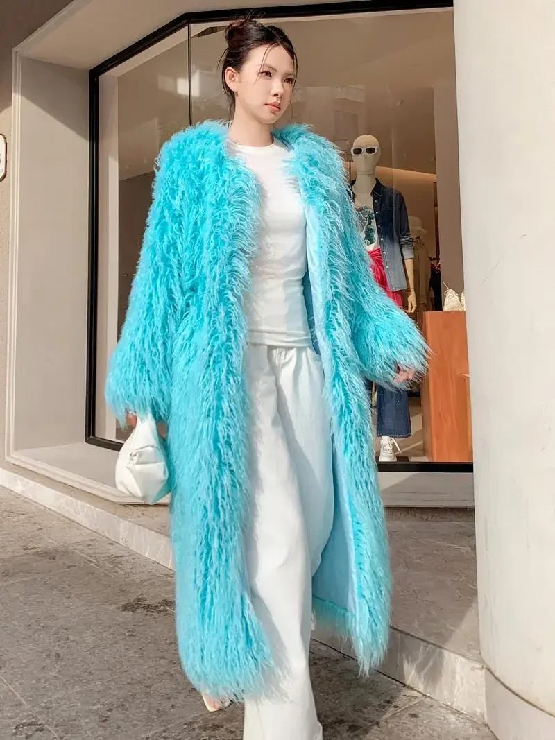 Autumn And Winter Fashion Light Blue Furry Jacket Imitation Beach Sheep Wool Over Knee Long Coat Lamb Woolen - 𝐝𝐮𝐯𝐥𝐚𝐬𝐡𝐨𝐩.𝐜𝐨𝐦