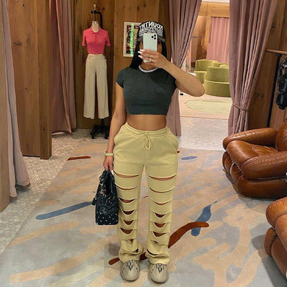 Autumn New High Waist Pants with Broken Holes Casual Loose Tight Waist Wide Leg Pants - 𝐝𝐮𝐯𝐥𝐚𝐬𝐡𝐨𝐩.𝐜𝐨𝐦