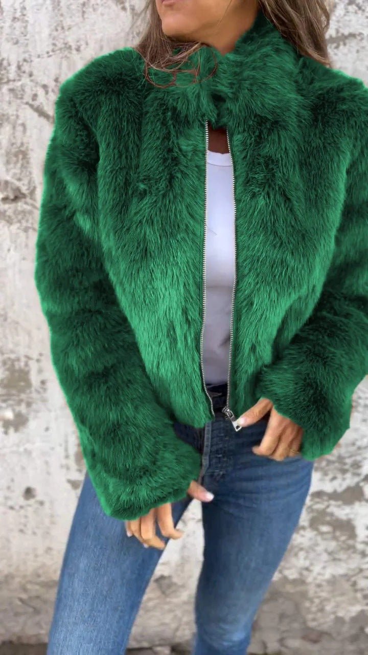 Autumn/Winter Women's Imitation Fur High Collar Zipper Casual Top Coat - 𝐃𝐔𝐕𝐋𝐀𝐒𝐇𝐎𝐏