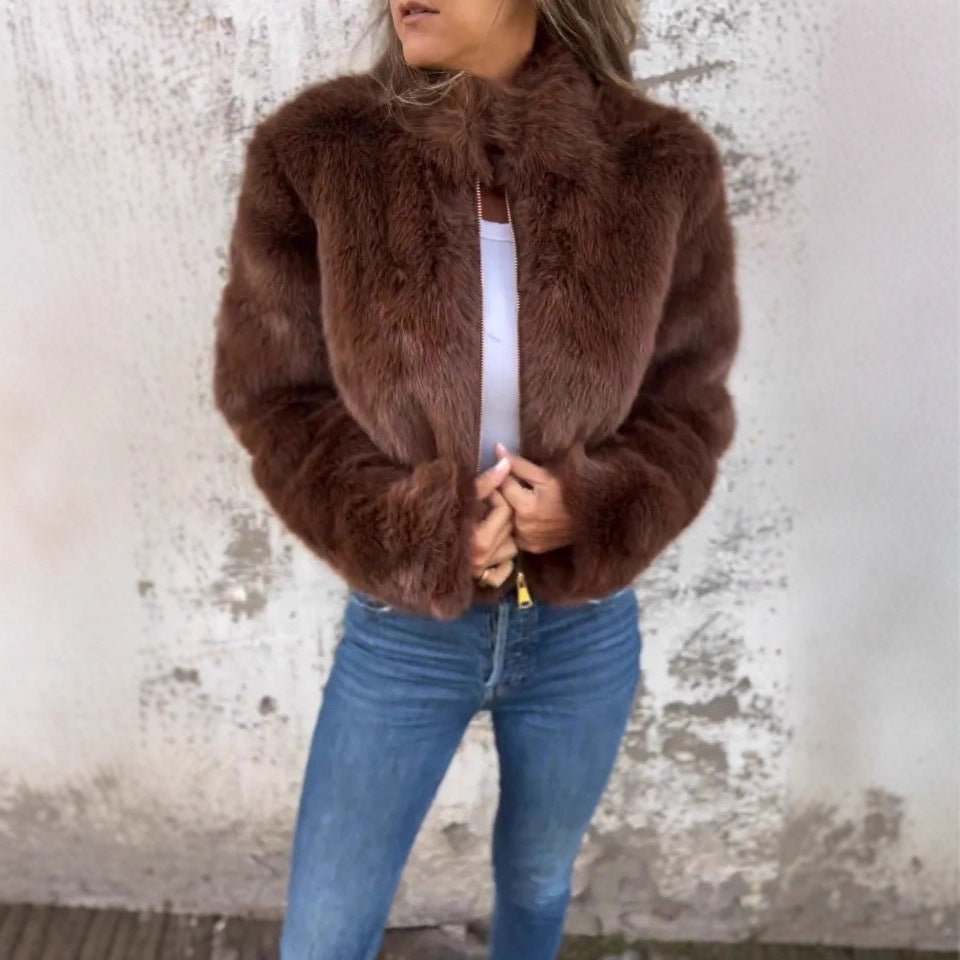 Autumn/Winter Women's Imitation Fur High Collar Zipper Casual Top Coat - 𝐃𝐔𝐕𝐋𝐀𝐒𝐇𝐎𝐏
