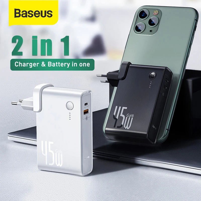 Baseus GaN Power Bank Charger 10000mAh 45W USB C PD Fast Charging 2 in 1 Charger & Battery as One ForiP 11 Pro Laptop ForXiaomi - 𝐃𝐔𝐕𝐋𝐀𝐒𝐇𝐎𝐏