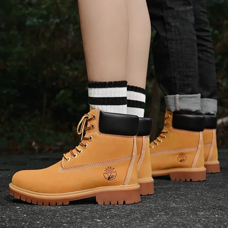Boots Men High Top Boots High Quality Women Leather Shoes Fashion Outdoor Sneakers Men Lace Up Non - Slip Ankle Boots for Couple - 𝐃𝐔𝐕𝐋𝐀𝐒𝐇𝐎𝐏