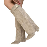 Boots with pointed toes large tube circumference straight tube metal buckle medium length tube thick heel women's boots - 𝐝𝐮𝐯𝐥𝐚𝐬𝐡𝐨𝐩.𝐜𝐨𝐦