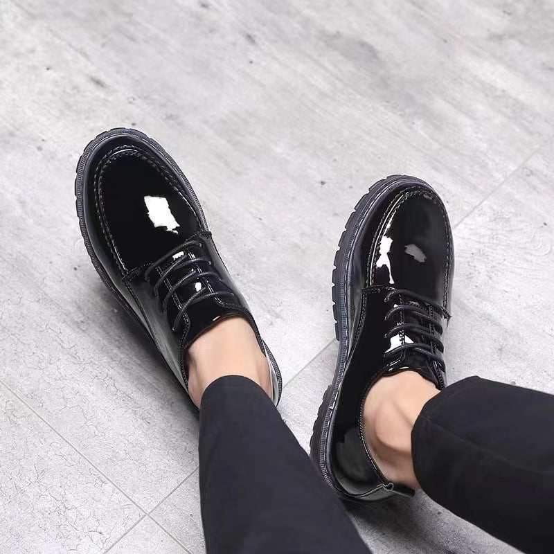 Bright leather casual leather shoes, men's business formal wear, British men's shoes, youth trend, versatile, thick soled, height increasing small leather shoes - 𝐃𝐔𝐕𝐋𝐀𝐒𝐇𝐎𝐏