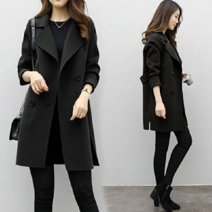 Classic Double - Breasted Wool Coat for Women, Mid - Length Silhouette, Loose Fit, Slimming Design - 𝐃𝐔𝐕𝐋𝐀𝐒𝐇𝐎𝐏