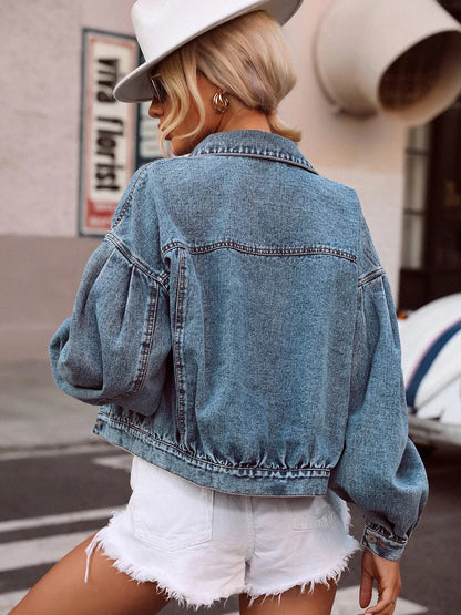 Collared Neck Dropped Shoulder Denim Top - 𝐝𝐮𝐯𝐥𝐚𝐬𝐡𝐨𝐩.𝐜𝐨𝐦