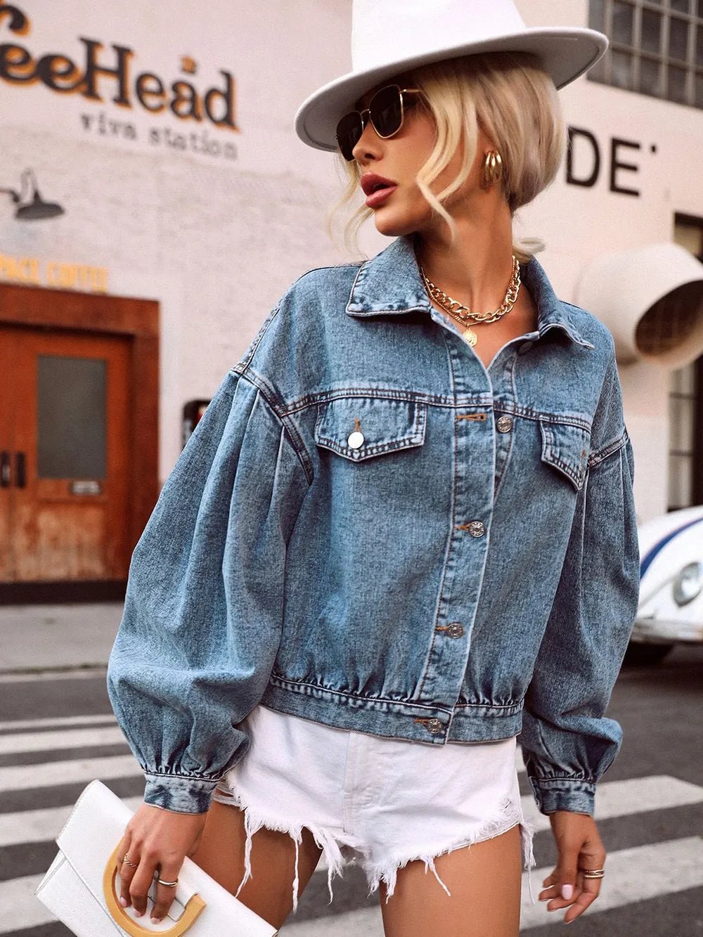 Collared Neck Dropped Shoulder Denim Top - 𝐝𝐮𝐯𝐥𝐚𝐬𝐡𝐨𝐩.𝐜𝐨𝐦