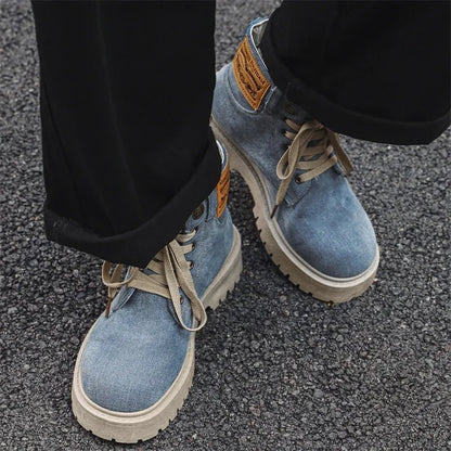 Cowboy boots new autumn thick soled Martin boots fashionable retro washed high top big toe shoes for men - 𝐝𝐮𝐯𝐥𝐚𝐬𝐡𝐨𝐩.𝐜𝐨𝐦