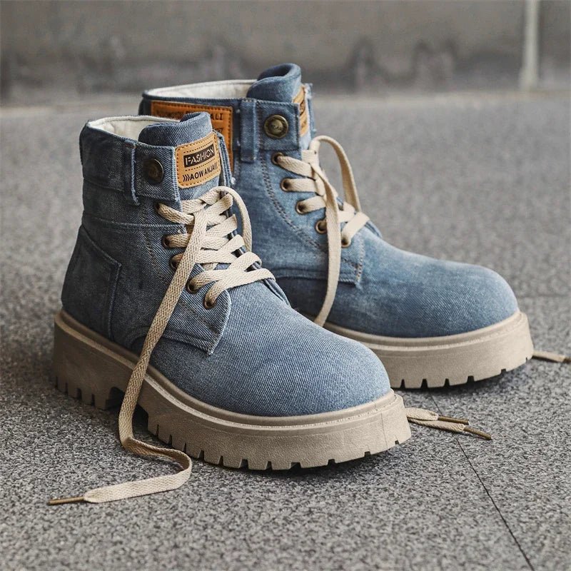 Cowboy boots new autumn thick soled Martin boots fashionable retro washed high top big toe shoes for men - 𝐝𝐮𝐯𝐥𝐚𝐬𝐡𝐨𝐩.𝐜𝐨𝐦