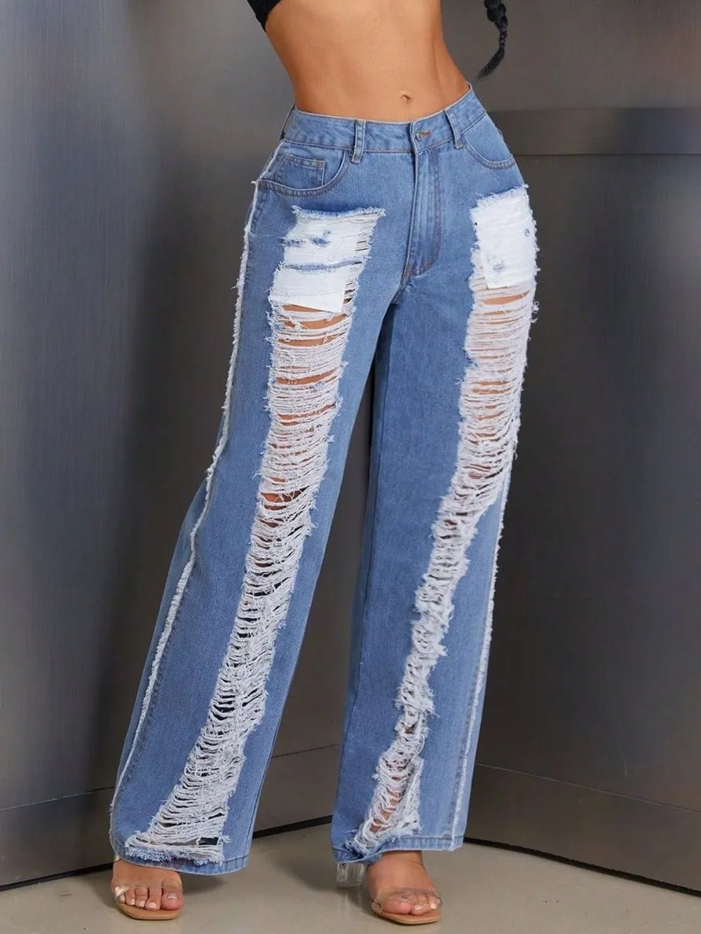 Distressed Wide Leg Jeans - 𝐝𝐮𝐯𝐥𝐚𝐬𝐡𝐨𝐩.𝐜𝐨𝐦