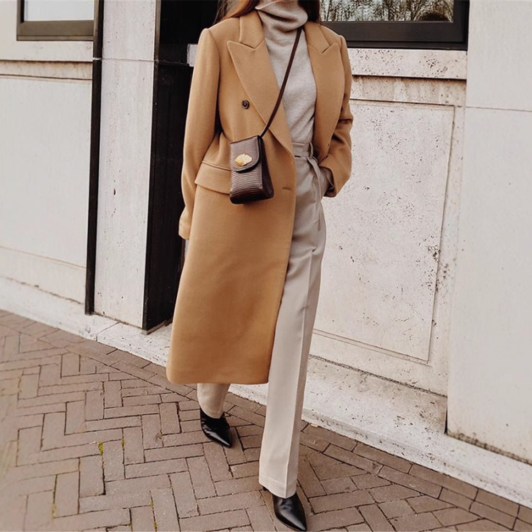 Fall/Winter New Women's Long Sleeve Notched Collar Solid Color Double Breasted Slim Fit Coat - 𝐃𝐔𝐕𝐋𝐀𝐒𝐇𝐎𝐏