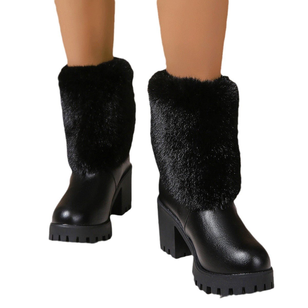 Fashion Winter Snow Boots Women's High Heel Short Boots with Thick Fleece Lining Warm Cotton Boots with Thick Chunky Heel Slip - Resistant Women's Boots - 𝐝𝐮𝐯𝐥𝐚𝐬𝐡𝐨𝐩.𝐜𝐨𝐦