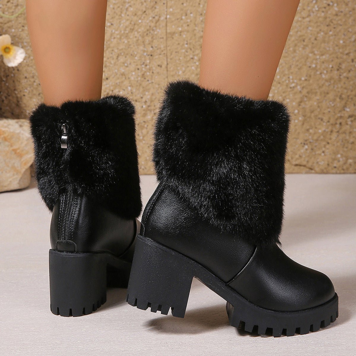 Fashion Winter Snow Boots Women's High Heel Short Boots with Thick Fleece Lining Warm Cotton Boots with Thick Chunky Heel Slip - Resistant Women's Boots - 𝐝𝐮𝐯𝐥𝐚𝐬𝐡𝐨𝐩.𝐜𝐨𝐦