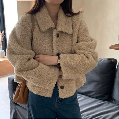 Fleece Coat for Women Plus Size Loose Fit,Short Length Double - Sided Fleece, Warm and Thickened, Casual Outerwear - 𝐝𝐮𝐯𝐥𝐚𝐬𝐡𝐨𝐩.𝐜𝐨𝐦