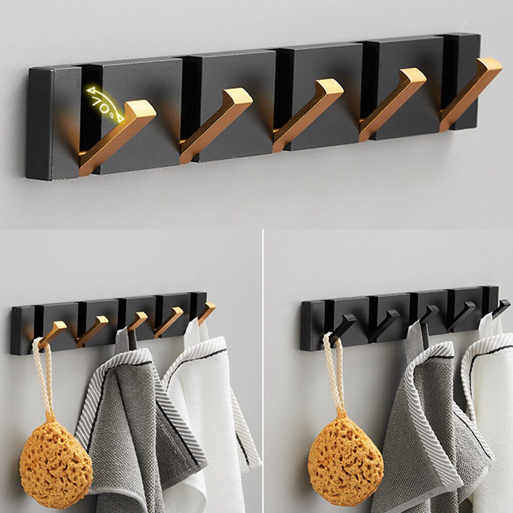 Folding Towel Hanger 2ways Installation Wall Hooks Coat Clothes Holder for Bathroom Kitchen Bedroom Hallway, Black Gold - 𝐝𝐮𝐯𝐥𝐚𝐬𝐡𝐨𝐩.𝐜𝐨𝐦