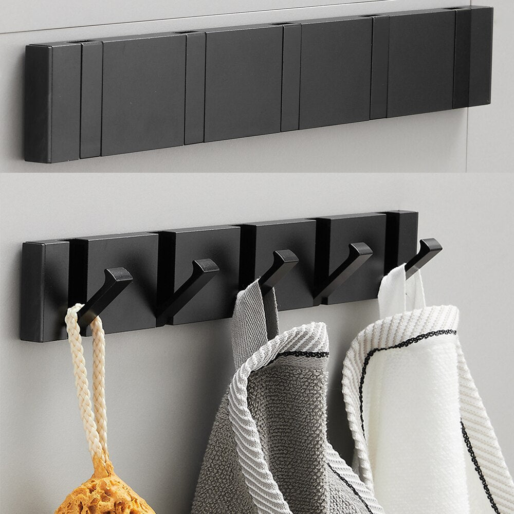 Folding Towel Hanger 2ways Installation Wall Hooks Coat Clothes Holder for Bathroom Kitchen Bedroom Hallway, Black Gold - 𝐝𝐮𝐯𝐥𝐚𝐬𝐡𝐨𝐩.𝐜𝐨𝐦