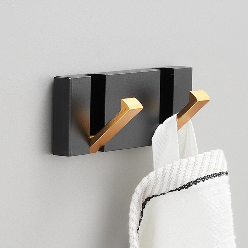Folding Towel Hanger 2ways Installation Wall Hooks Coat Clothes Holder for Bathroom Kitchen Bedroom Hallway, Black Gold - 𝐝𝐮𝐯𝐥𝐚𝐬𝐡𝐨𝐩.𝐜𝐨𝐦