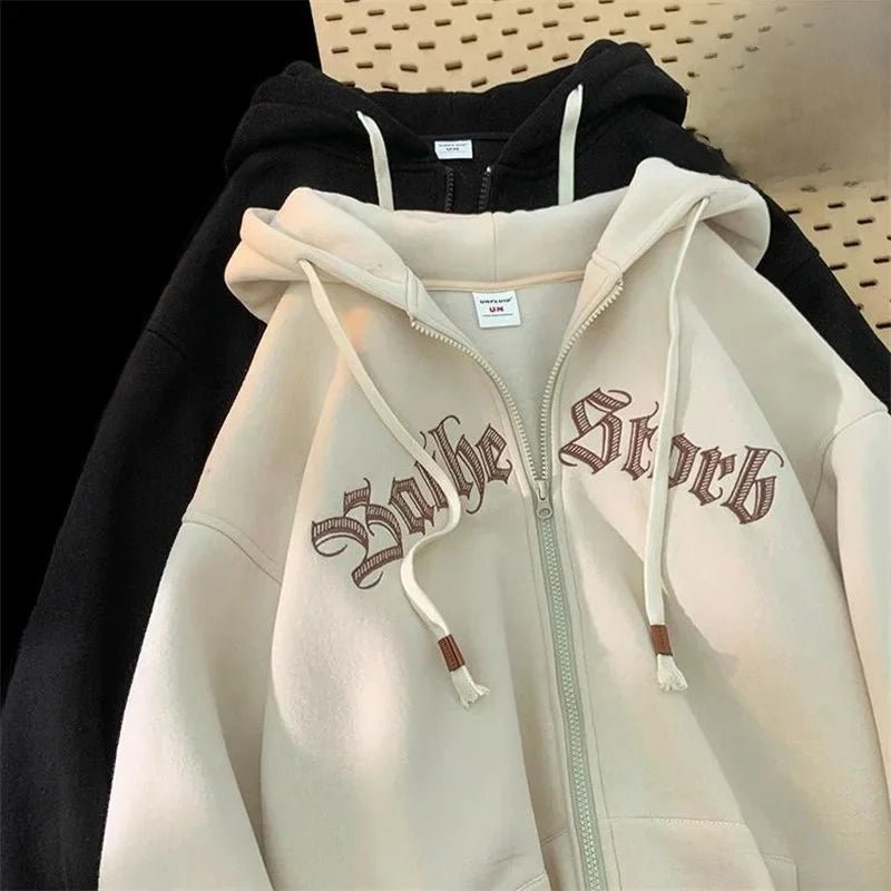 Hooded Cardigan Sweatshirt Men's Autumn Winter Letter Print Jacket Trendy Loose Couple Casual Student Zipper Coat - 𝐃𝐔𝐕𝐋𝐀𝐒𝐇𝐎𝐏