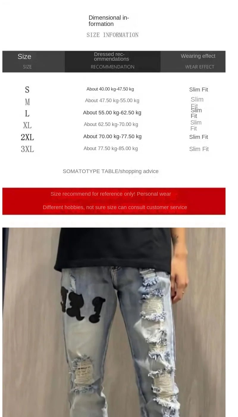 Internet Celebrity Same Style Washed Distressed Ripped Jeans Embroidered Letters High Street Casual Versatile Slim Student Pants - 𝐃𝐔𝐕𝐋𝐀𝐒𝐇𝐎𝐏