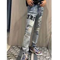 Internet Celebrity Same Style Washed Distressed Ripped Jeans Embroidered Letters High Street Casual Versatile Slim Student Pants - 𝐃𝐔𝐕𝐋𝐀𝐒𝐇𝐎𝐏