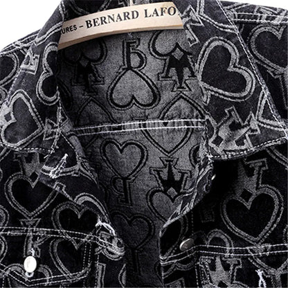 Jeans Jacket Women Heart Shaped Print Fashion Pocket Lapel Black Short Denim Jackets Female Spring Autumn Loose Jeans Coat - 𝐃𝐔𝐕𝐋𝐀𝐒𝐇𝐎𝐏