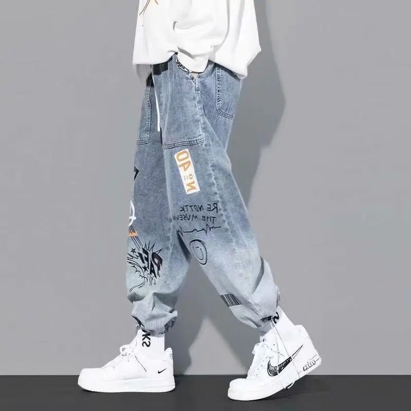 Korean Clothing Men Letter Printed Jeans High Waisted Baggy Jeans Cartoon Graffiti Hip - Hop Pants Blue Jeans - 𝐝𝐮𝐯𝐥𝐚𝐬𝐡𝐨𝐩.𝐜𝐨𝐦
