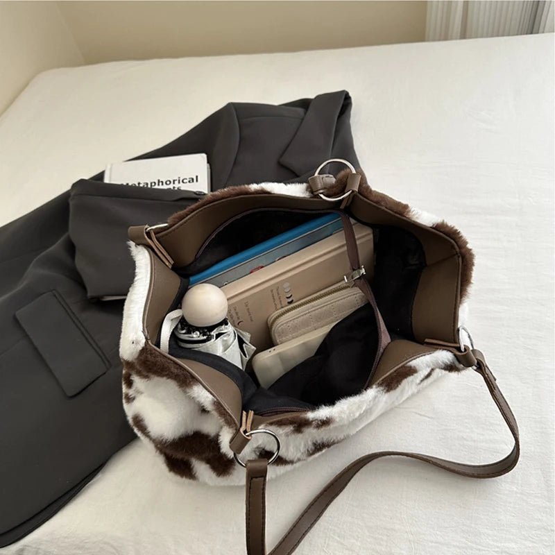 Large Capacity Shopper Bags For Women Winter Travel Tote Bag Cow Printing Plush Shoulder Bag Ladies Handbag Designer Bolsos - 𝐝𝐮𝐯𝐥𝐚𝐬𝐡𝐨𝐩.𝐜𝐨𝐦