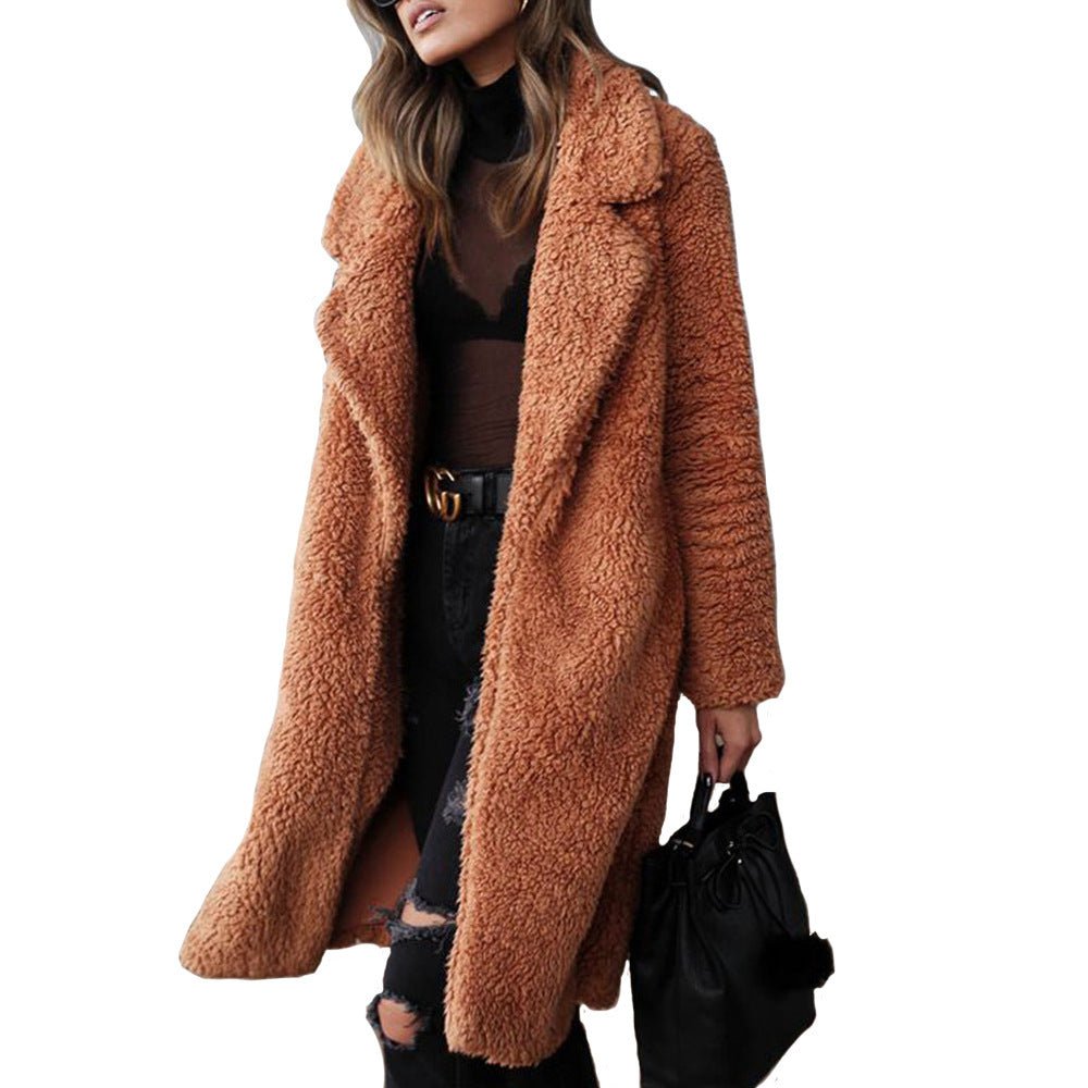 Long sleeved lapel women's plush top long coat lamb velvet double - sided velvet - 𝐃𝐔𝐕𝐋𝐀𝐒𝐇𝐎𝐏